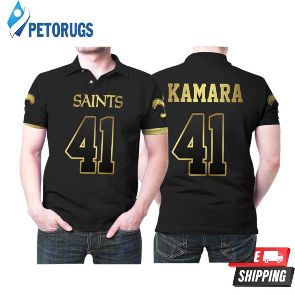 Alvin Kamara 41 New Orleans Saints Football Team Logo Custom Name And  Number Polo Shirt