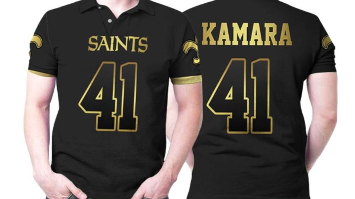 Alvin Kamara 41 New Orleans Saints Football Team Logo Custom Name And  Number Polo Shirt