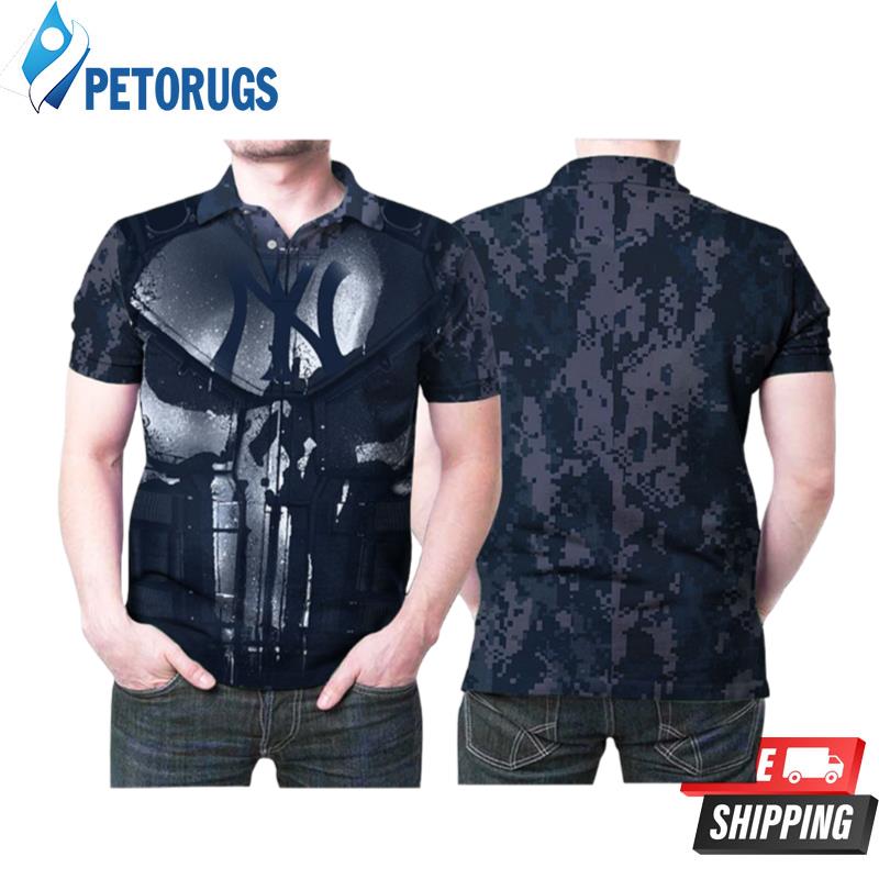 New York Yankees The Punisher Skull Armour Blue Camouflage Designed For New York Yankees Fan Polo Shirts