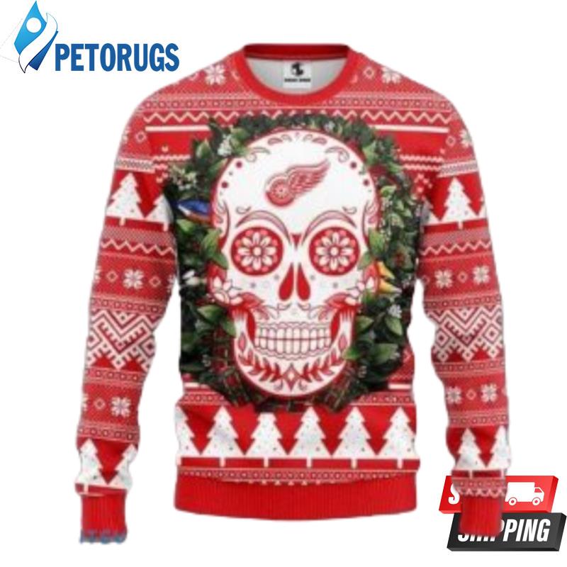 Nhl Detroit Red Wings Skull Flower Christmas Ugly Christmas Sweaters