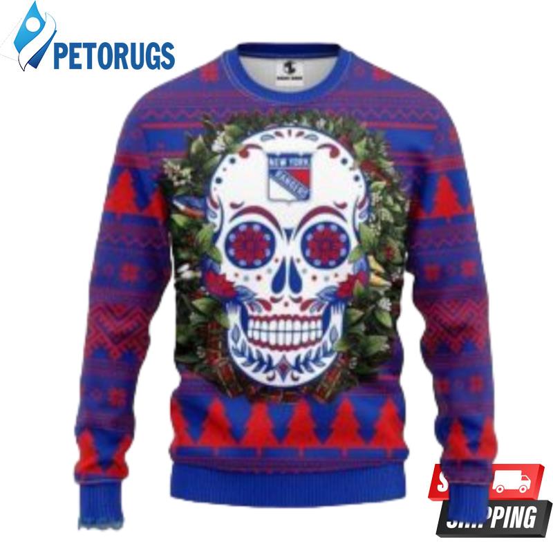 Nhl New York Rangers Skull Flower Christmas Ugly Christmas Sweaters