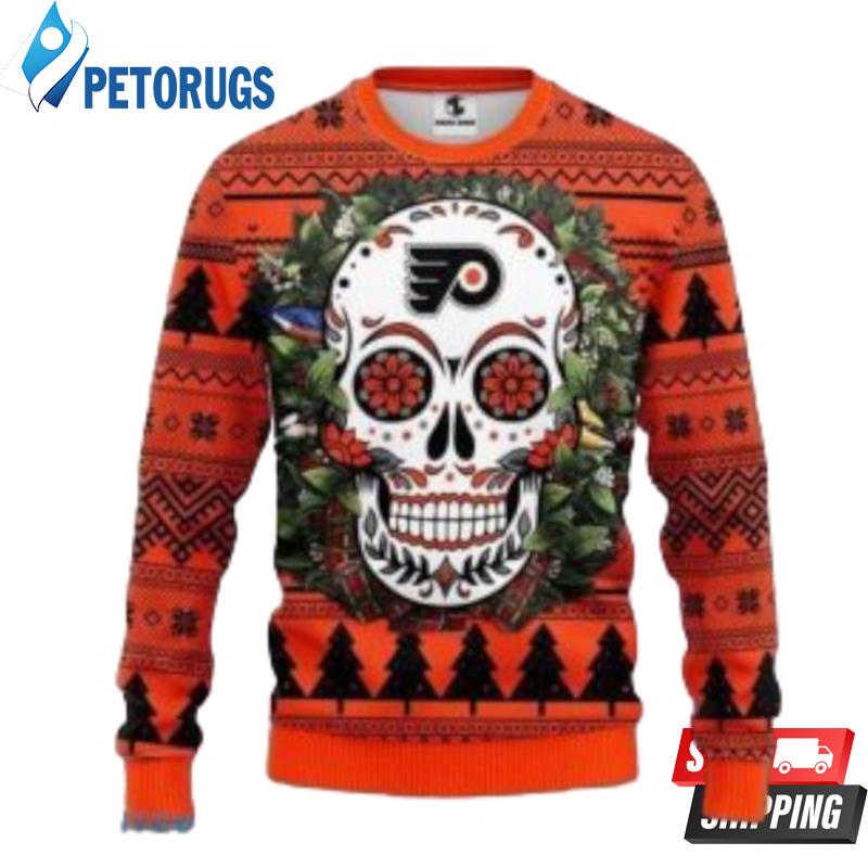 Nhl Philadelphia Flyers Skull Flower Christmas Ugly Christmas Sweaters