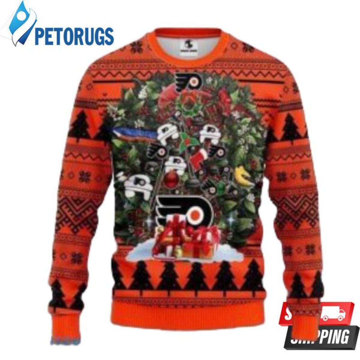 NHL Philadelphia Flyers Wordmark Ugly Sweater Christmas Sweater Christmas