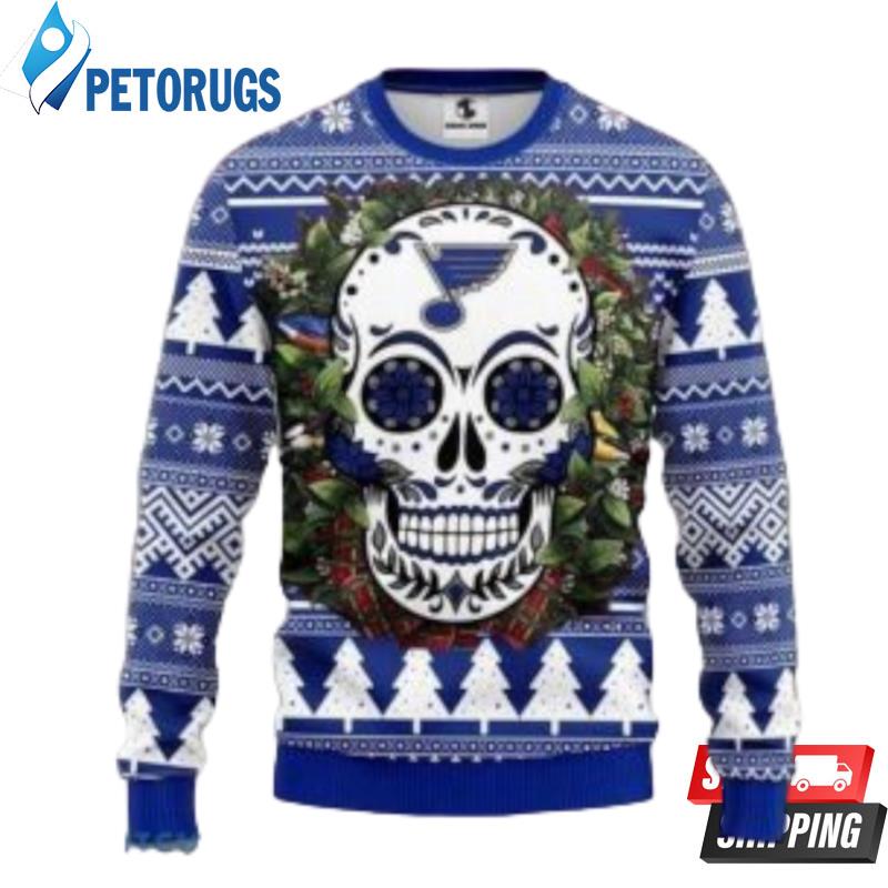 Nhl St_ Louis Blues Skull Flower Christmas Ugly Christmas Sweaters
