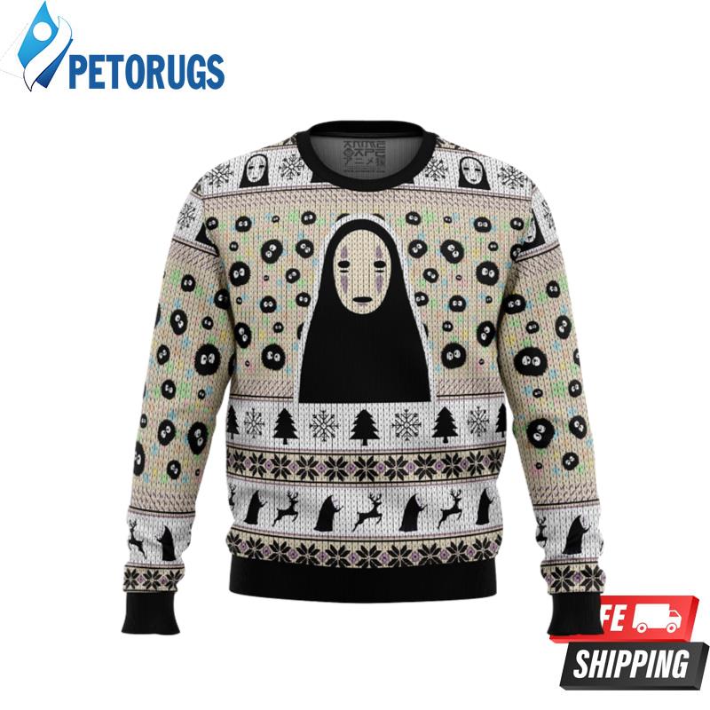 No Face and Soot Sprites Spirited Away Studio Ghibli Ugly Christmas Sweaters