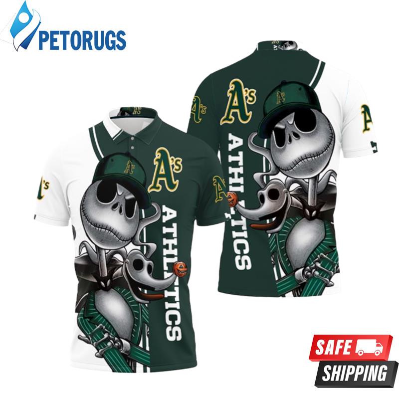 Oakland Athletics Jack Skellington And Zero Polo Shirts - Peto Rugs