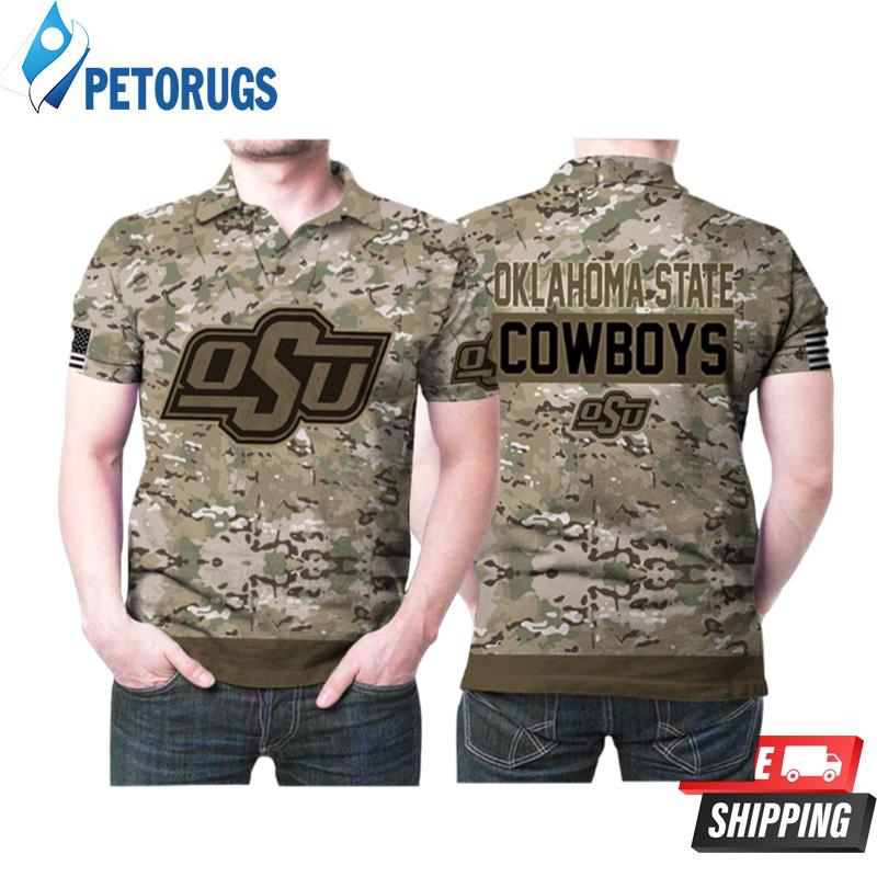 Oklahoma State Cowboys Camo Pattern American Flag Printed Polo Shirts