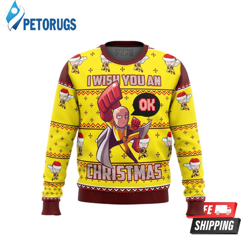 One Punch Saitama Ok Ugly Christmas Sweaters - Peto Rugs