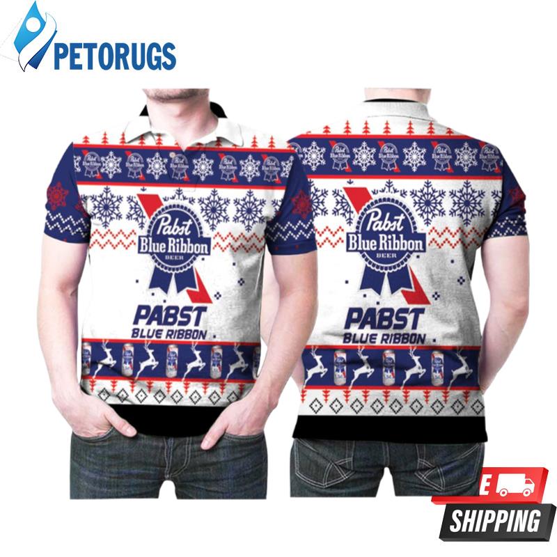 Pabst Blue Ribbon Beer Reindeer Ugly Chirstmas Pattern Polo Shirts