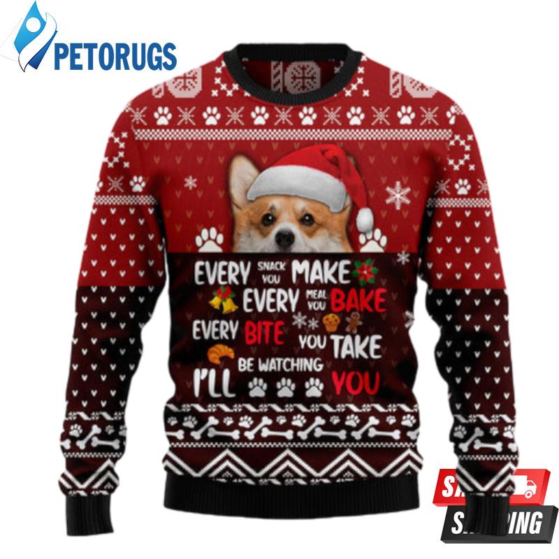 Pembroke Welsh Corgi Will Be Watching You Ugly Christmas Sweaters