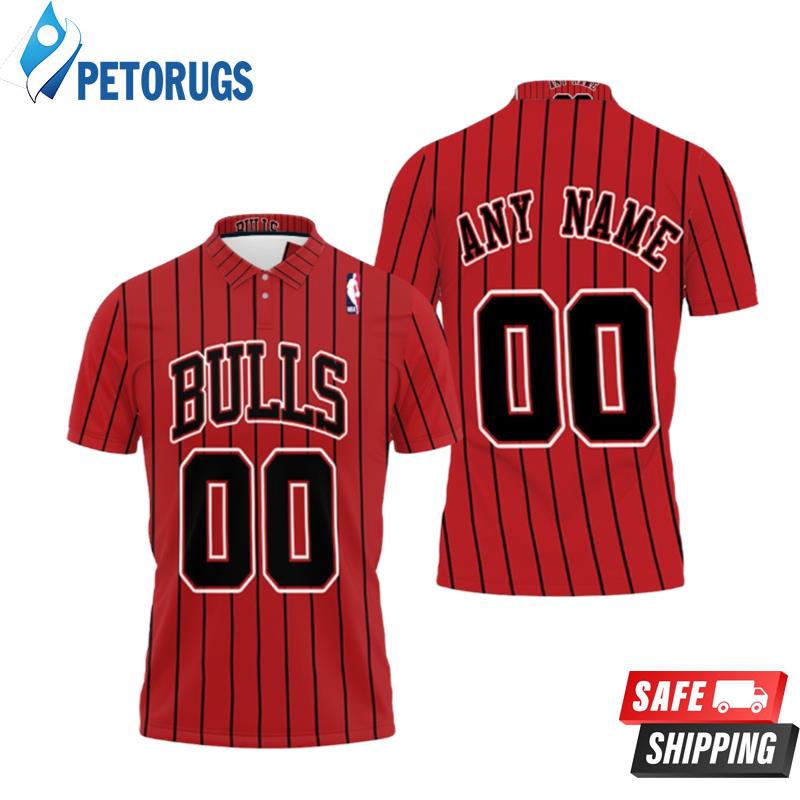 Personalized Chicago Bulls Throwback Red Black Stripe Inspired Style Polo Shirts