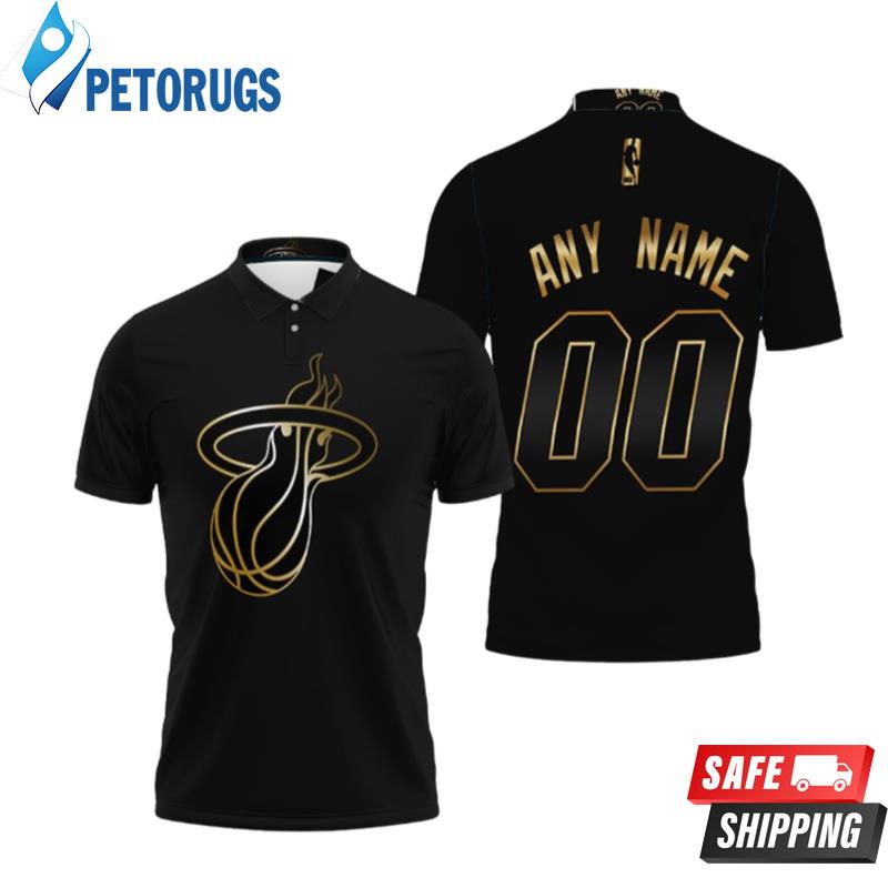 Personalized Miami Heat 00 Anyname Nba Golden Edition Black Inspired Style Gift For Miami Heat Fans Polo Shirts