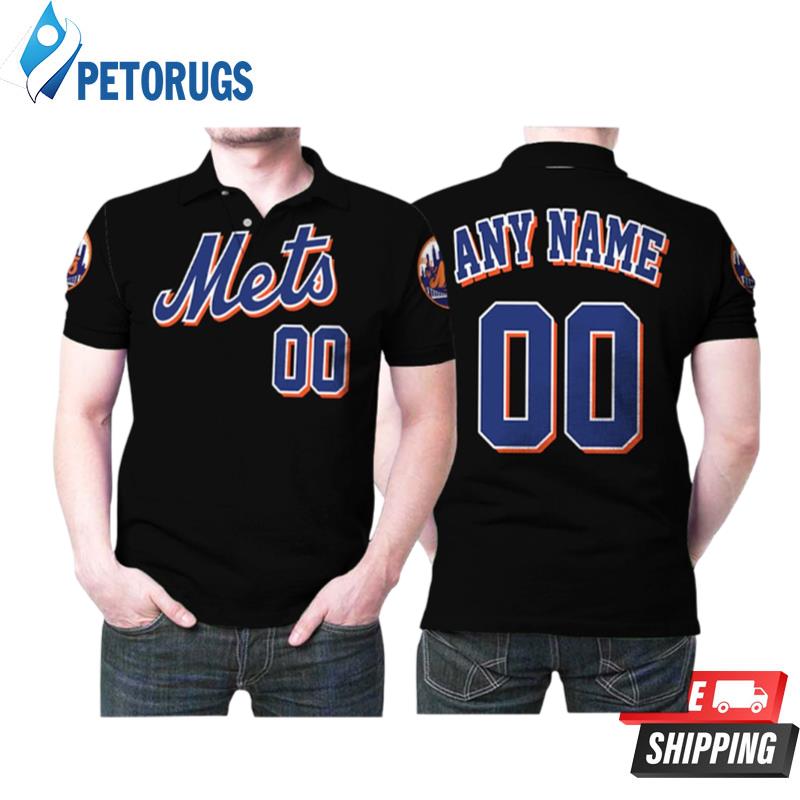 Personalized New York Mets 00 Anyname Cooperstown Collection Black Inspired Style Polo Shirts