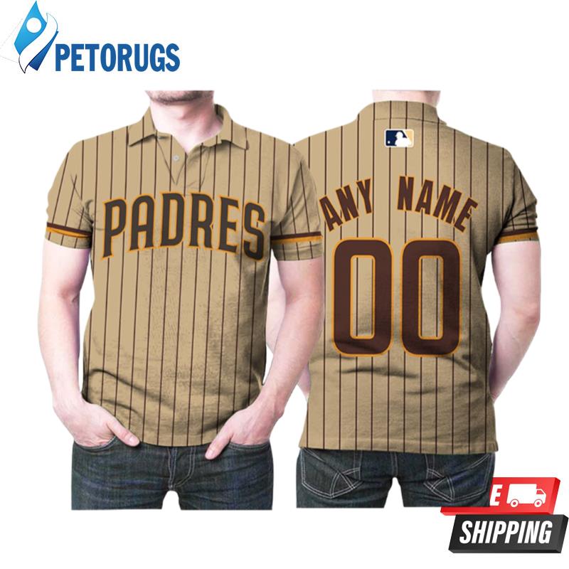 Personalized San Diego Padres 00 Anyname Mlb 2020 Light Brown Stripe Inspired Style Polo Shirts