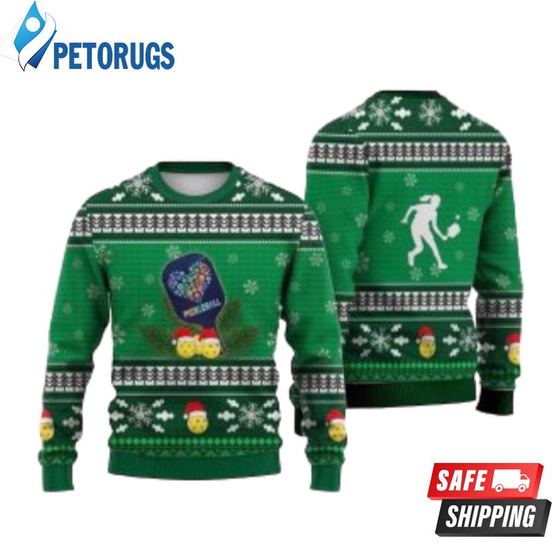 Pickleball Pattern Falling Snowflakes Ugly Christmas Sweaters