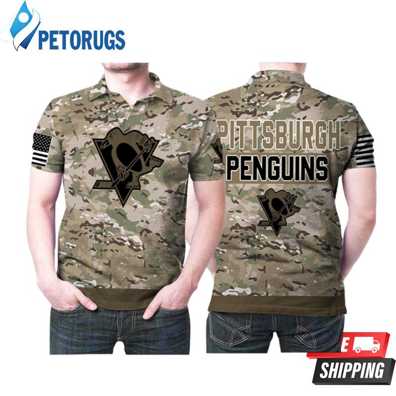Pittsburgh Penguins Camouflage Veteran American Flag Polo Shirts