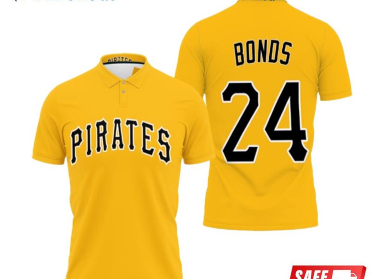 Pittsburgh Pirates Barry Bonds #24 Mlb Great Player Baseball Team Logo  Majestic Official Gold 2019 Polo Shirts