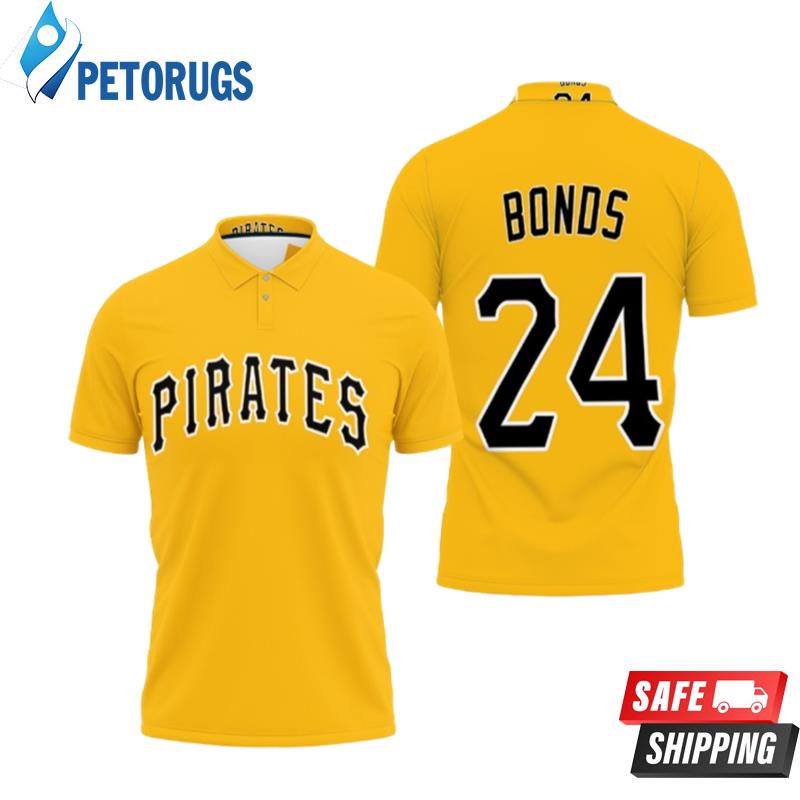 Pittsburgh Pirates Barry Bonds #24 Mlb Great Player Baseball Team Logo Majestic Official Gold 2019 Polo Shirts