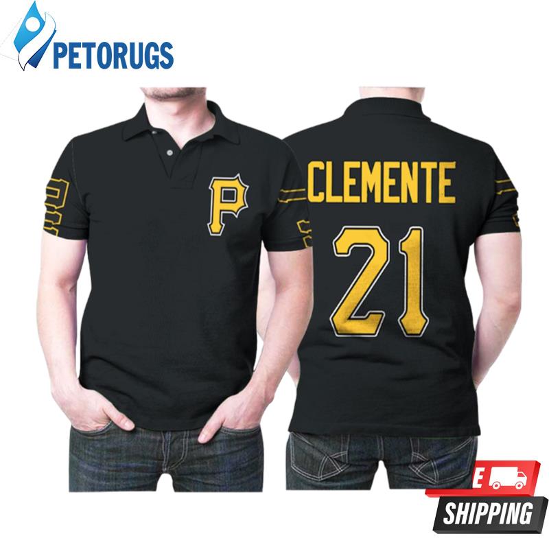 Pittsburgh Pirates Roberto Clemente 21 2020 Mlb Black Polo Shirts
