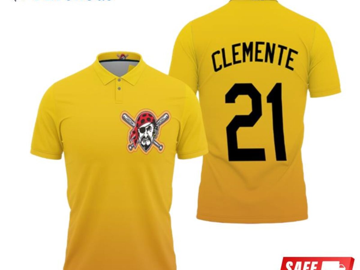 Pittsburgh Pirates Roberto Clemente #21 Great Player 2020 Mlb Baseball Team  Logo Yellow Polo Shirts - Peto Rugs