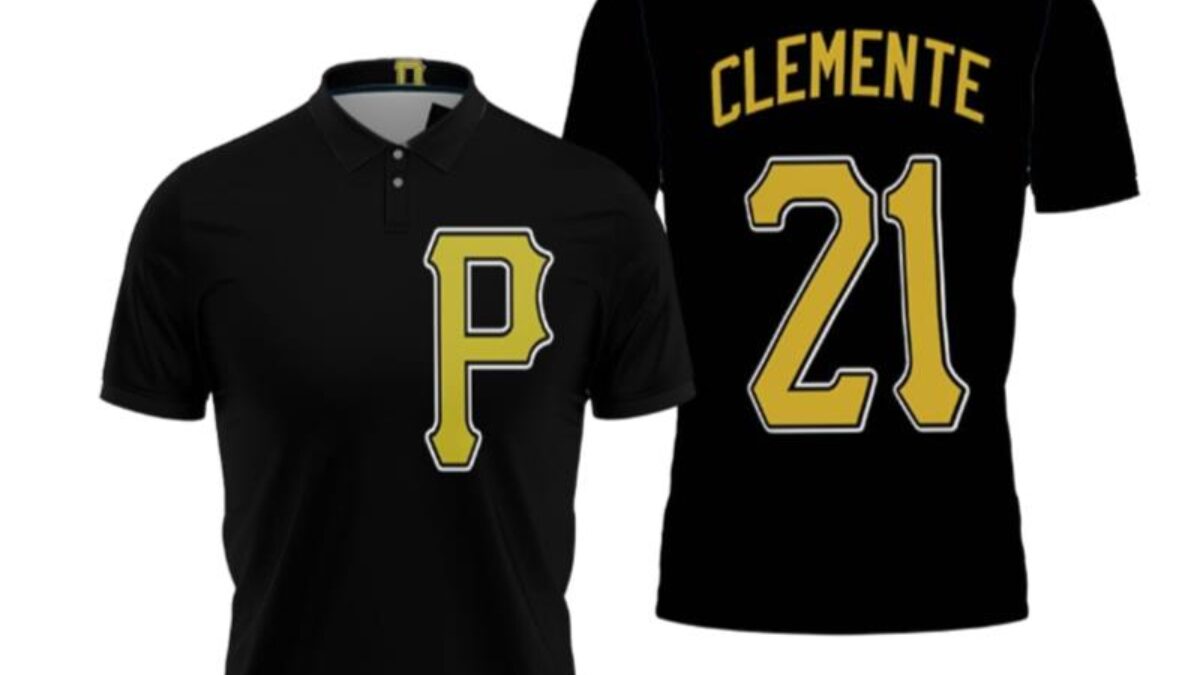 Pittsburgh Pirates Roberto Clemente #21 Mlb Great Player Baseball Team Logo  Majestic Official Gold 2019 Polo Shirts - Peto Rugs