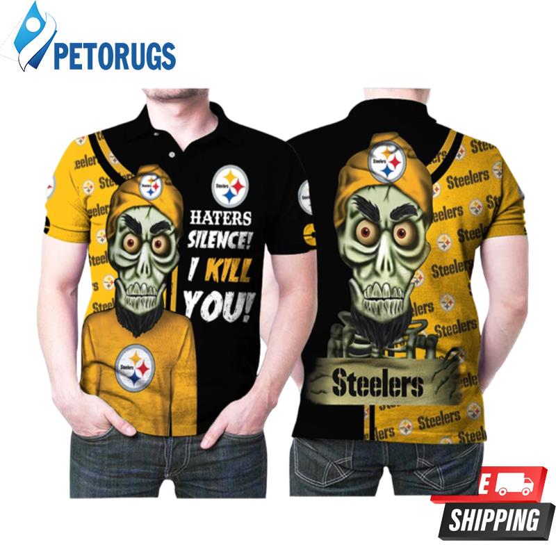 Pittsburgh Steelers Logo Fire Skull Printed Polo Shirts - Peto Rugs