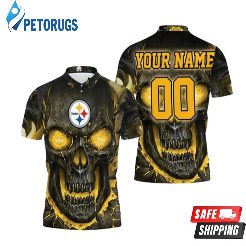 Pittsburgh Steelers Hello Darkness My Old Friend Skull Personalized Polo Shirts