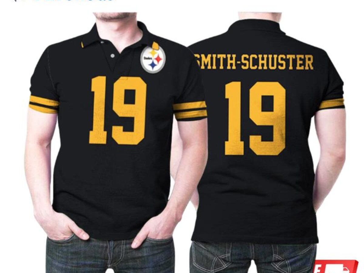 NFL Football PITTSBURGH STEELERS Grey Black Embroidered Polo Shirt