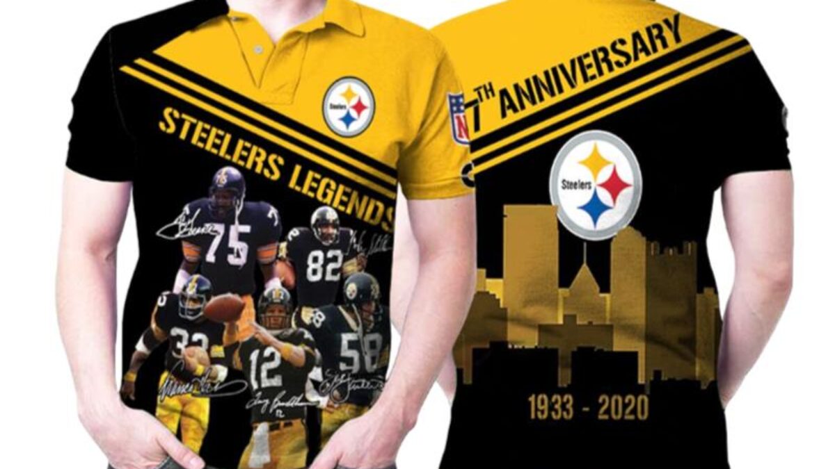 Pittsburgh Steelers Legends Signature 87th Anniversary 5 Legends Signed  Printed Polo Shirts - Peto Rugs