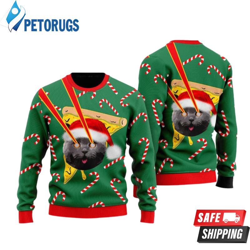 Pizza Cat With Laser Eyes Special Holiday Christmas Ugly Christmas Sweaters