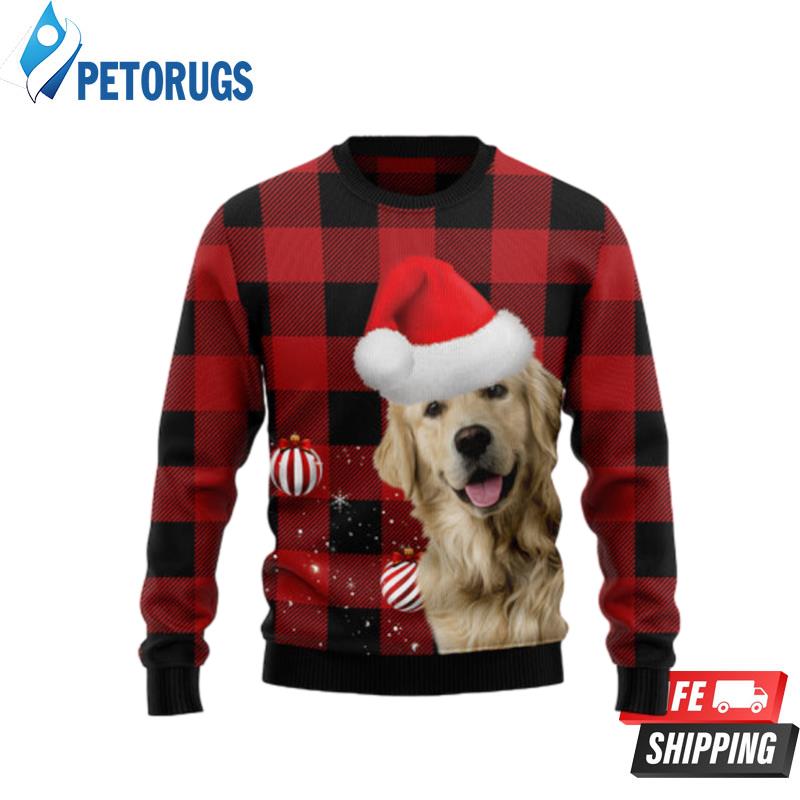 Plaid Pattern Golden Retriever Ugly Christmas Sweaters