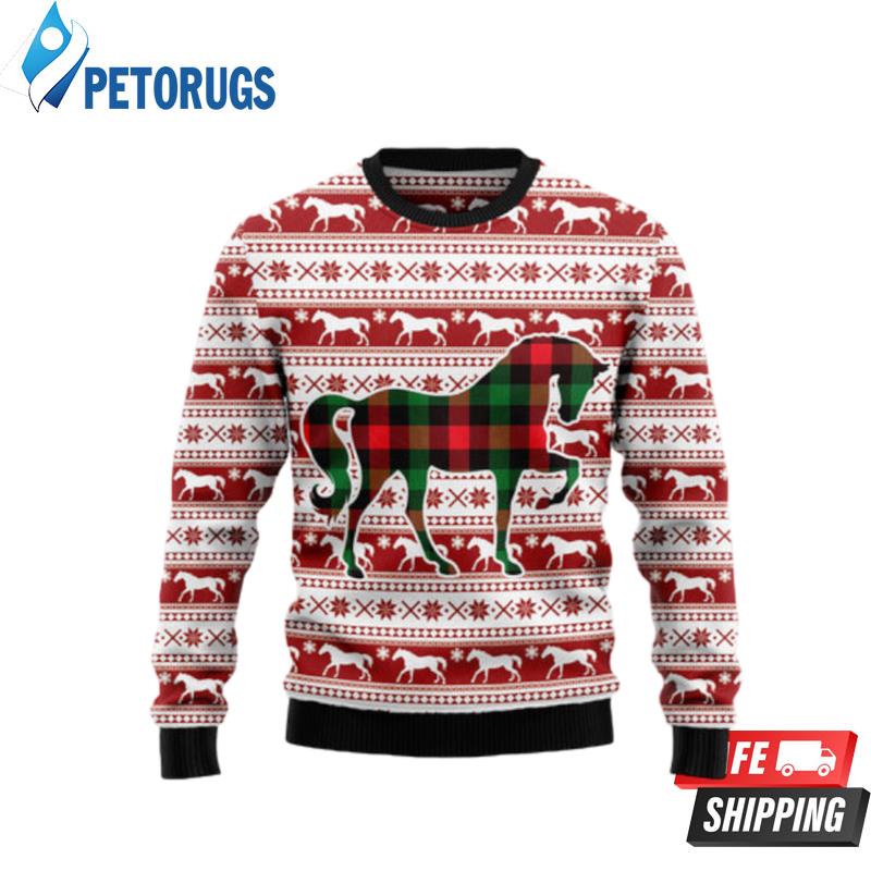 Plaid Pattern Horse Ugly Christmas Sweaters