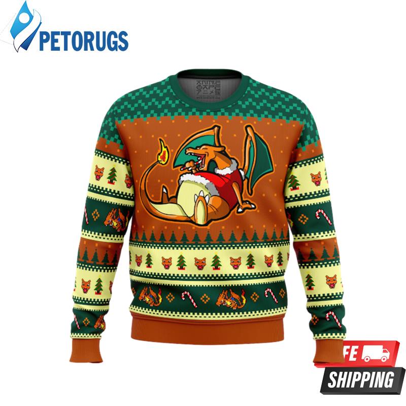 Pokemon Eating Candy Cane Charizard Ugly Christmas Sweaters