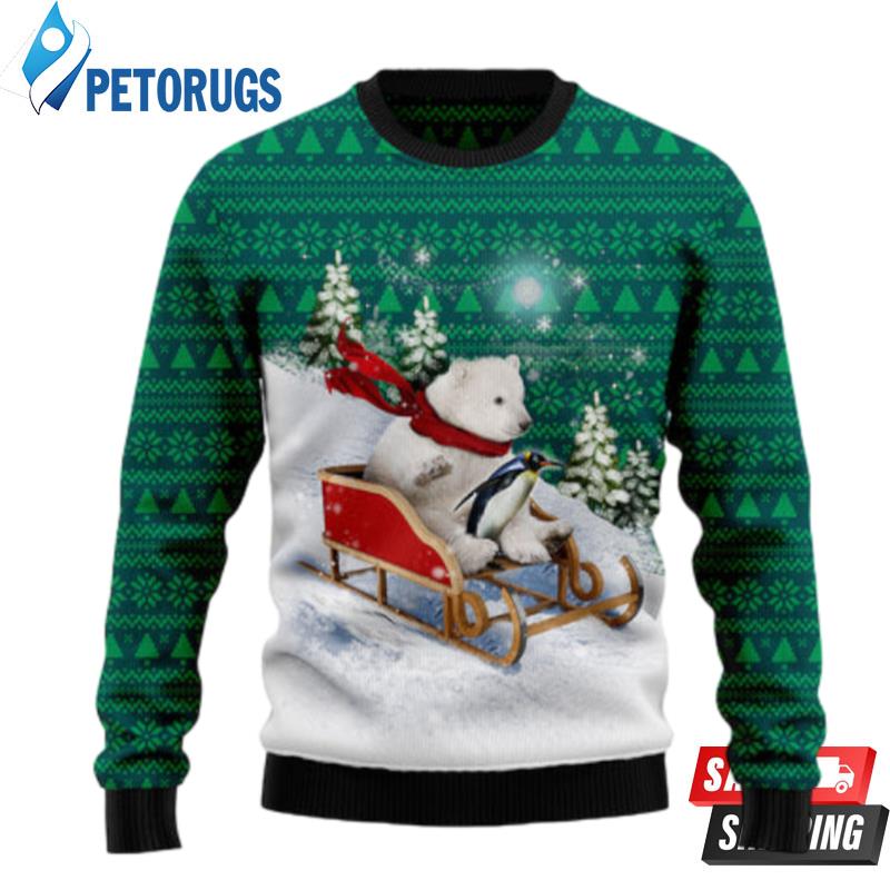 Polar Bear Sleigh Ugly Christmas Sweaters