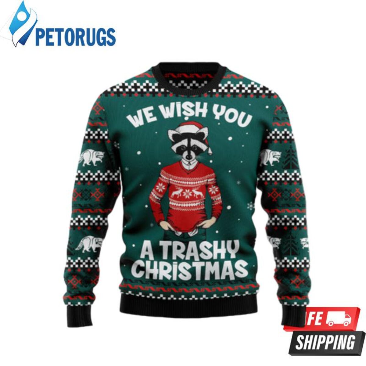 Raccoon A Trashy Christmas Ugly Christmas Sweaters Peto Rugs