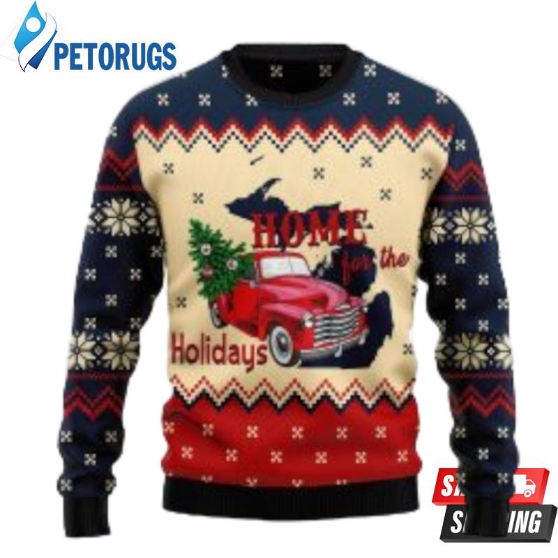 Red Car Home For The Holidays Michigan Ugly Christmas Sweaters