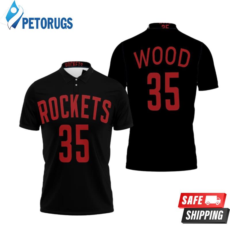 Rockets Christian Wood 2020-21 Earned Edition Black Polo Shirts