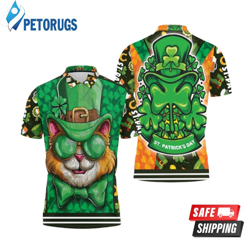 Saint Patricks Day Cat With Green Hat Polo Shirts