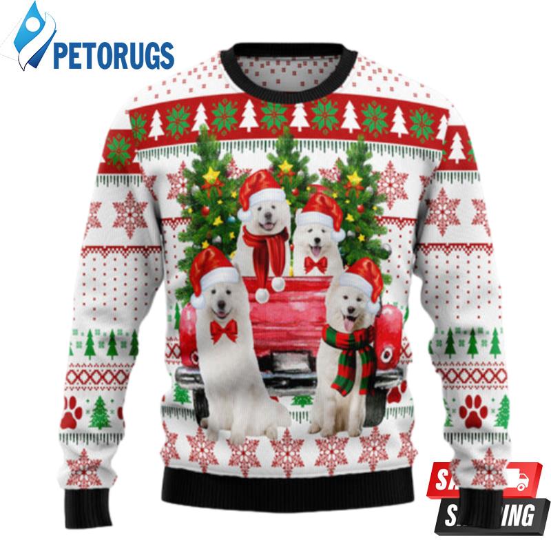 Samoyed Red Truck Ugly Christmas Sweaters