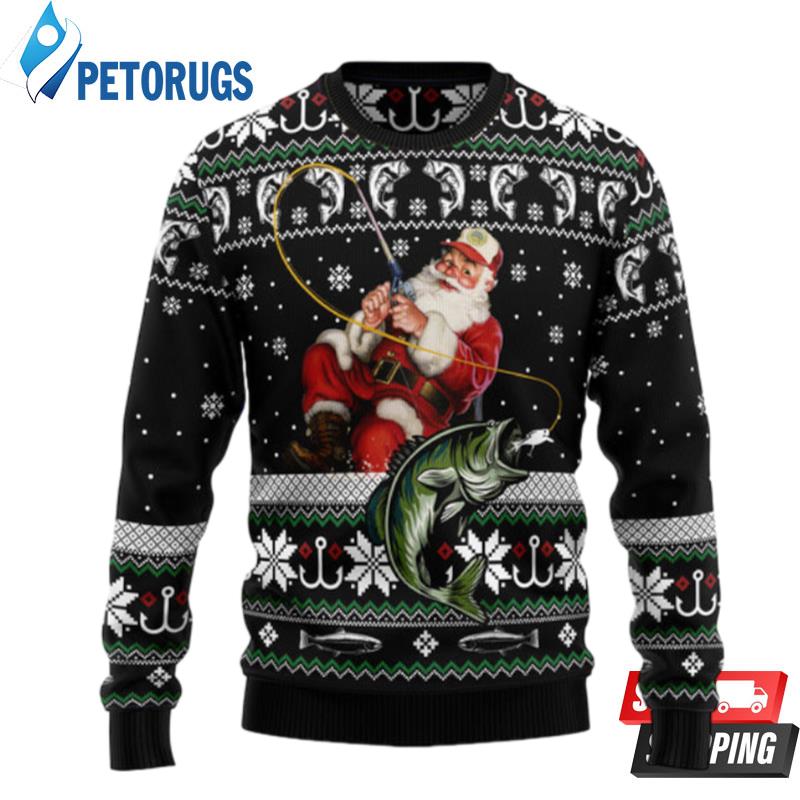 Santa Claus Fishing Ugly Christmas Sweaters - Peto Rugs