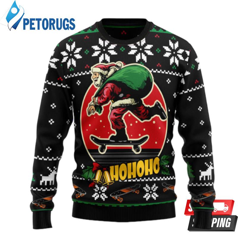 Santa Claus Skateboard Ugly Christmas Sweaters