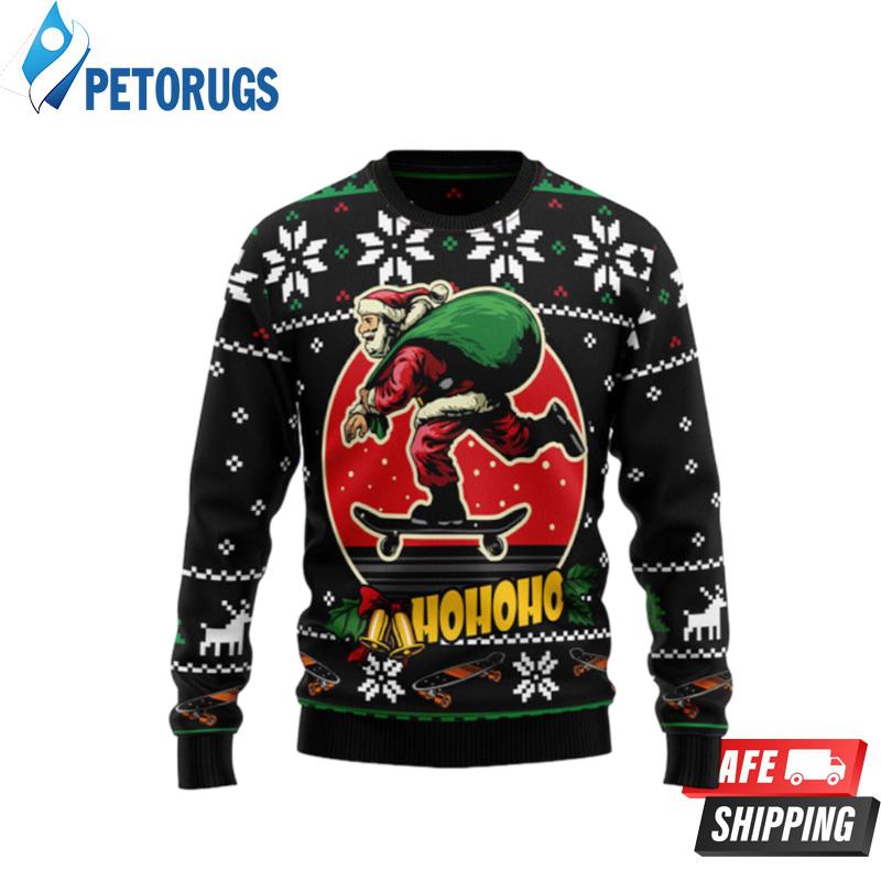 Santa Claus Skateboard Ugly Christmas Sweaters