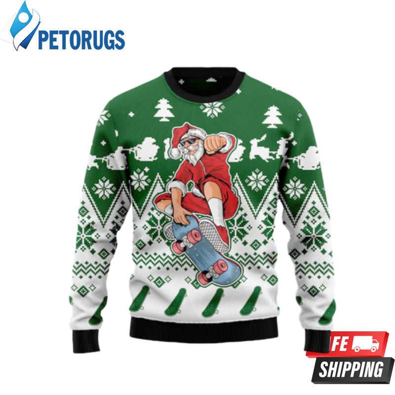 Santa Claus Skateboarding Ugly Christmas Sweaters