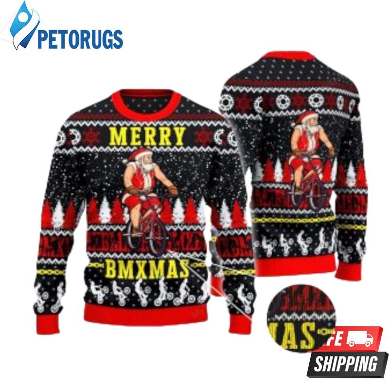 Santa On Bmx Merry Ugly Christmas Sweaters