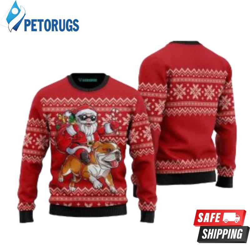 Santa Riding English Bulldog Ugly Christmas Sweaters
