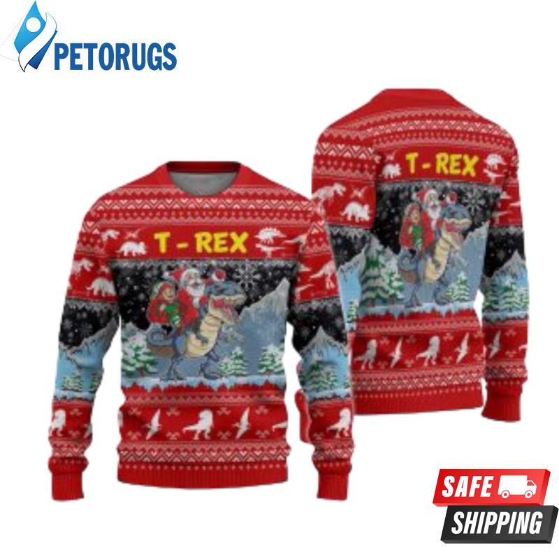 Santa Riding T Rex Ugly Christmas Sweaters