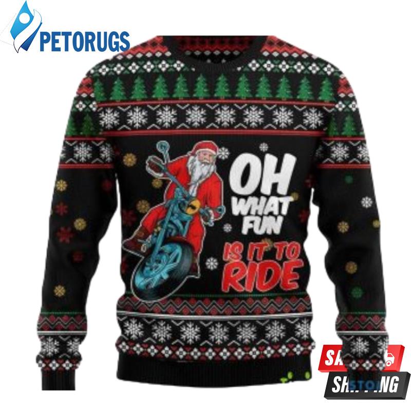 Santa and Motor Ugly Christmas Sweater for Men Women Ugly Christmas Sweaters