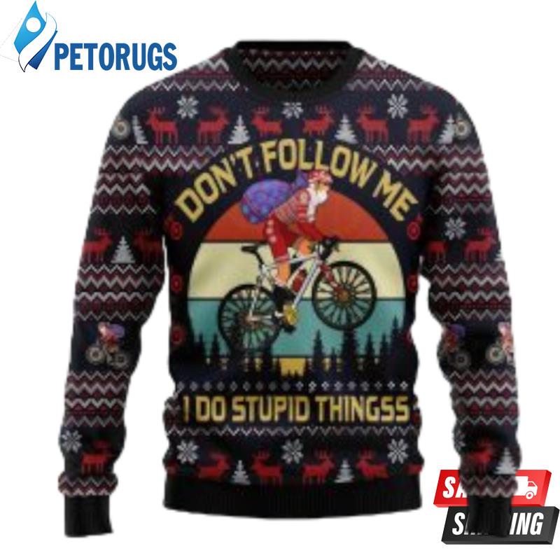 Satan Claus On Mountain Bike Ugly Christmas Sweater Ugly Christmas Sweaters