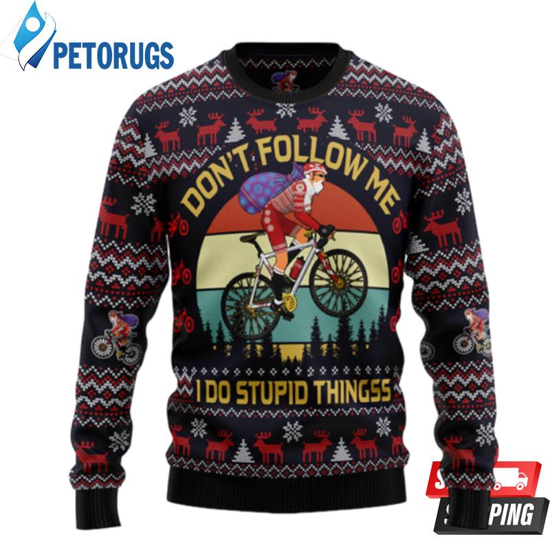 Satan Claus On Mountain Bike Ugly Christmas Sweaters