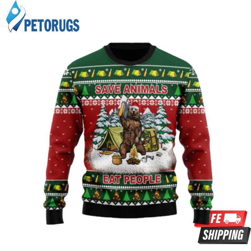 Save Animals Eat People Bear Ugly Christmas Sweaters